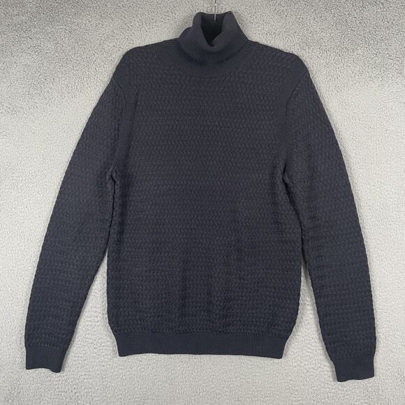 Reiss Sweater Mens Medium Blue Wool Blend Textured Turtleneck Pullover Knit - Picture 1 of 10